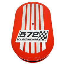 Load image into Gallery viewer, 572 Cubic Inches, Custom Raised Billet Top Logo 15&quot; Oval Air Cleaner Lid Kit - Orange