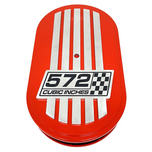 572 Cubic Inches, Raised Billet Top. 15" Oval Air Cleaner Kit - Orange