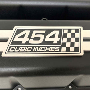 Chevy 454 - Big Block Tall Valve Covers - Engraved Raised Billet - Style 2 - Black