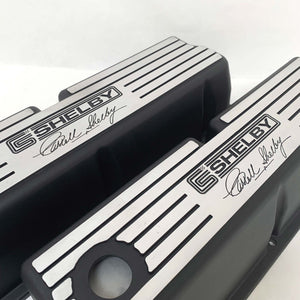 Ford 351 Windsor Black Valve Covers - NEW Wide Fins - Carroll Shelby Signature