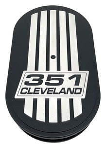 351 Cleveland, Custom Raised Billet Top Logo 15" Oval Air Cleaner Lid Kit - Black