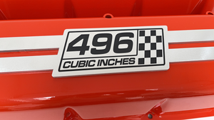 Big Block Chevy 496 Tall Valve Covers - Engraved Raised Billet - Orange
