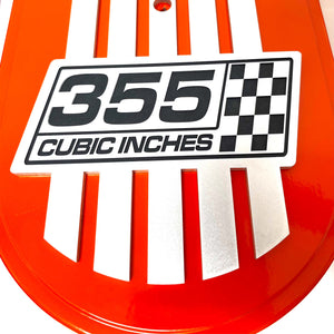 355 Cubic Inches, Raised Billet Top 15" Oval Air Cleaner Kit - Orange