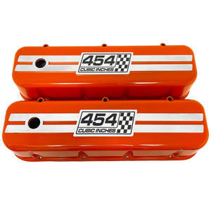 Chevy 454 - Big Block Tall Valve Covers - Engraved Raised Billet - Orange