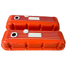 Load image into Gallery viewer, Chevy Big Block Classic Finned Valve Covers - Orange, Customizable Nameplate