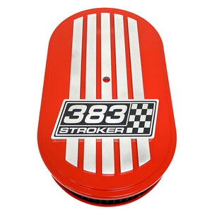383 STROKER Raised Billet Top Logo 15" Oval Air Cleaner Lid Kit - Orange - Style 2