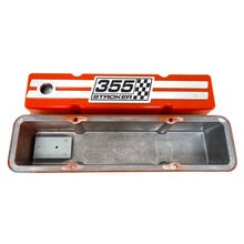 Load image into Gallery viewer, 355 Stroker Small Block Chevy Tall Valve Covers, Custom Engraved Billet - Orange