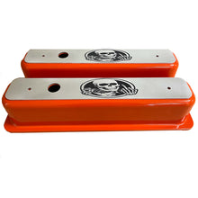Load image into Gallery viewer, Small Block Chevy Center Bolt Valve Covers - F-U Skeleton - Orange