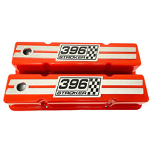 Load image into Gallery viewer, 396 Stroker Small Block Chevy Tall Valve Covers, Custom Engraved Billet - Orange
