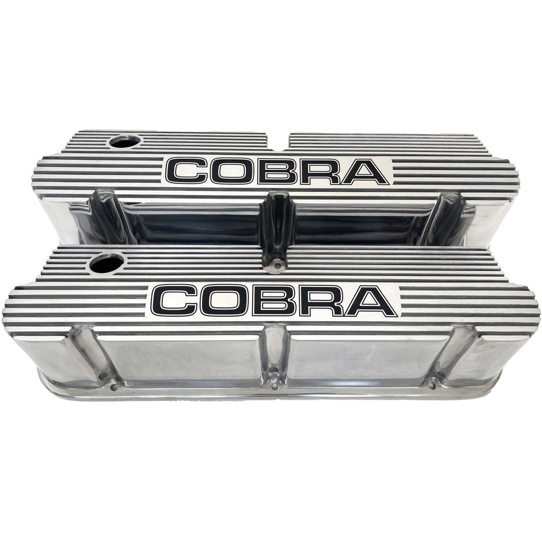 Ford Small Block Pentroof Cobra Tall Valve Covers, Engraved - Polished