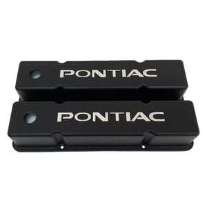 Pontiac Valve Covers For Small Block Chevy Heads - Black (Solid Logo)