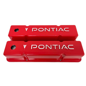 Pontiac Valve Covers For Small Block Chevy Heads - Raised Logo, Red