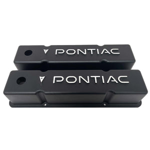 Pontiac Valve Covers For Small Block Chevy Heads - Raised Logo, Black