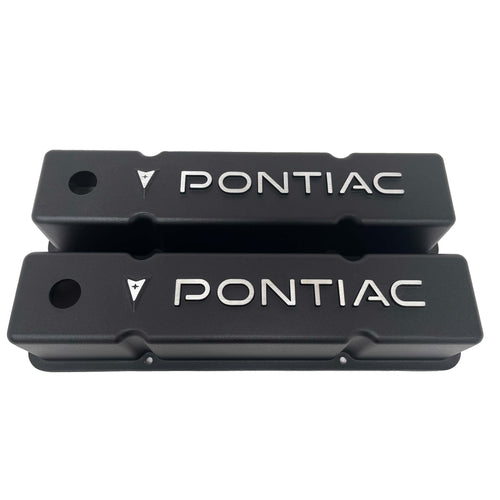 Pontiac Valve Covers For Small Block Chevy Heads - Raised Logo, Black