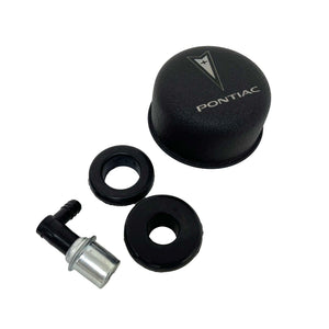 Pontiac Silver Logo Chrome Breather and PCV Valve Set - Black