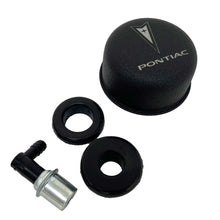 Load image into Gallery viewer, Pontiac Silver Logo Chrome Breather and PCV Valve Set - Black