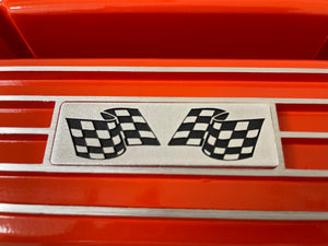 Small Block Chevy Valve Covers, Flag Logo, Finned - Orange