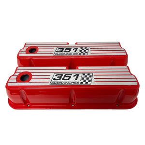 Ford 351 Windsor - 351 Cubic Inches - Wide Fin Valve Covers - Red
