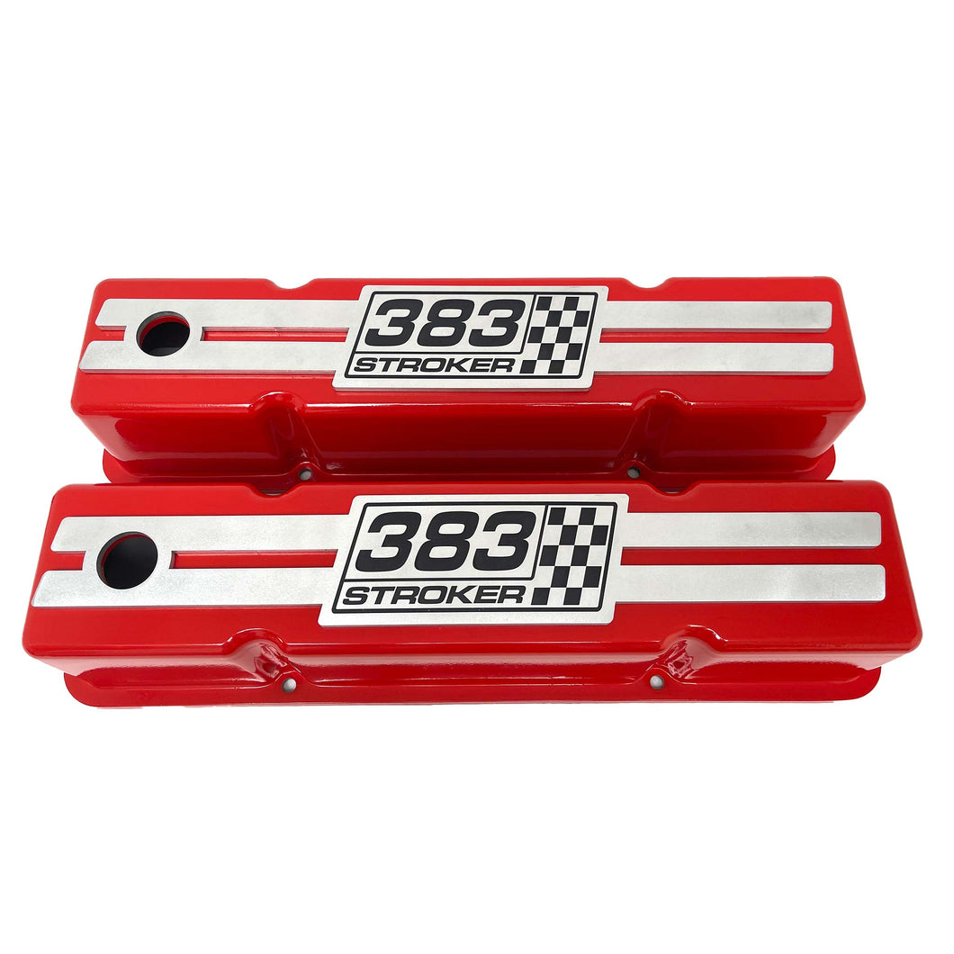 383 Stroker Small Block Chevy Tall Valve Covers, Custom Engraved Billet - Red