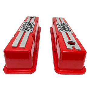 383 Stroker Small Block Chevy Tall Valve Covers, Custom Engraved Billet - Red