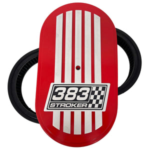 383 STROKER Raised Billet Top 15" Oval Air Cleaner Kit - Style 2 - Red