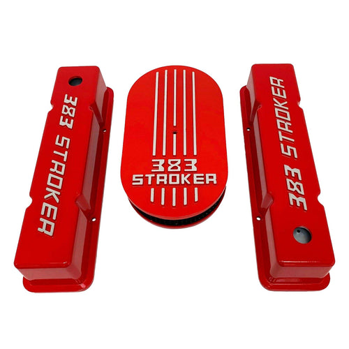 383 STROKER Small Block Chevy Valve Covers & Air Cleaner Kit - Red