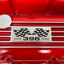Load image into Gallery viewer, Big Block Chevy 396 Flag Logo, Classic Finned Valve Covers - Red