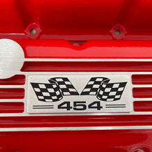 Load image into Gallery viewer, Big Block Chevy 454 Flag Logo, Classic Finned Valve Covers - Red