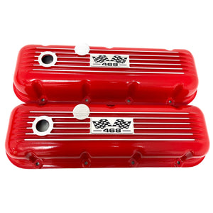 Big Block Chevy 468 Flag Logo, Classic Finned Valve Covers - Red
