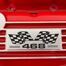Load image into Gallery viewer, Big Block Chevy 468 Flag Logo, Classic Finned Valve Covers - Red