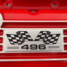 Load image into Gallery viewer, Big Block Chevy 496 Flag Logo, Classic Finned Valve Covers - Red