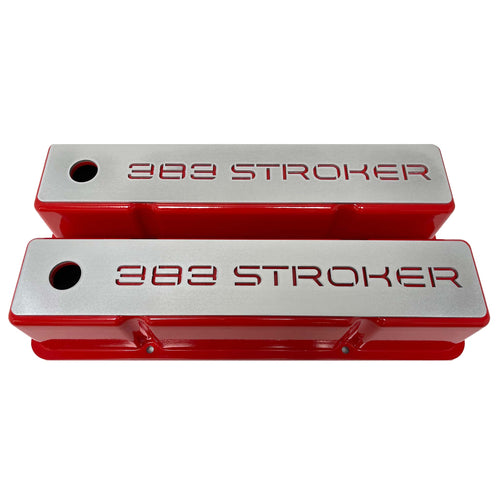 383 Stroker Small Block Chevy Tall Valve Covers, Custom Billet Top - Red