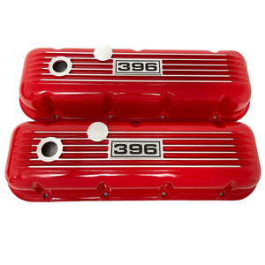 Big Block Chevy 396  Classic Finned Valve Covers -  Red