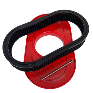 15" Oval Air Cleaner Lid Kit - Custom Raised Billet Top - Red