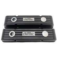 Load image into Gallery viewer, Chevy Small Block 350 Chevrolet Script Logo Classic Finned Valve Covers - Black