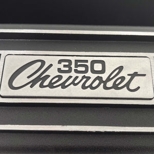 Chevy Small Block 350 Chevrolet Script Logo Classic Finned Valve Covers - Black