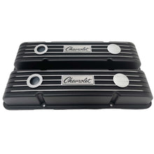 Load image into Gallery viewer, Chevy Small Block Chevrolet Script Logo Classic Finned Valve Covers - Black