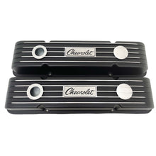 Load image into Gallery viewer, Chevy Small Block Chevrolet Script Logo Classic Finned Valve Covers - Black