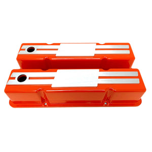 Small Block Chevy Tall Valve Covers, Custom Billet Top - Orange