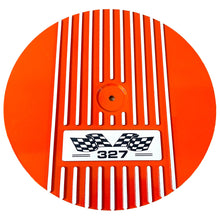 Load image into Gallery viewer, Small Block Chevy 327 Finned Valve Covers &amp; 13&quot; Round Air Cleaner Kit - Orange