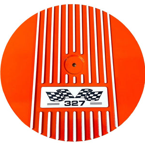 Small Block Chevy 327 Flag Logo - 13" Round Air Cleaner Kit - Orange