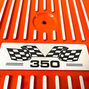 Small Block Chevy 350 Flag Logo - 13" Round Air Cleaner Kit - Orange