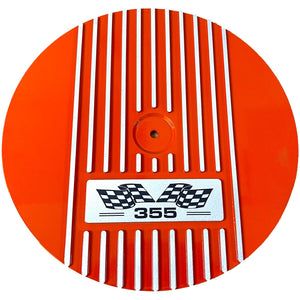 Small Block Chevy 355 Flag Logo - 13" Round Air Cleaner Kit - Orange