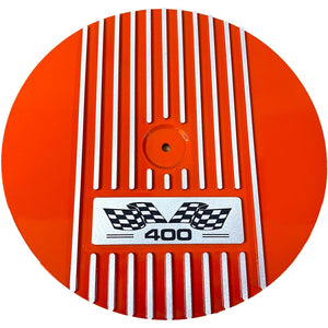 Small Block Chevy 400 Flag Logo - 13" Round Air Cleaner Kit - Orange