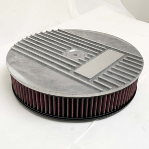 ansen custom engraving, 13 inch round air cleaner kit, unfinished, angled view