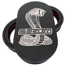 Load image into Gallery viewer, ansen custom engraving, shelby cobra 15 air cleaner lid kit, black, front view