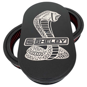 ansen custom engraving, shelby cobra 15 air cleaner lid kit, black, front view