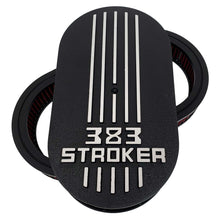 Load image into Gallery viewer, 383 stroker air cleaner lid kit, raised logo, black, front view