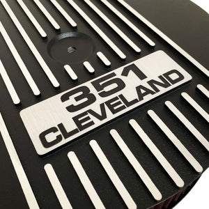 ansen custom engraving, ford 351 cleveland air cleaner kit, 13 inch round, black, close up view