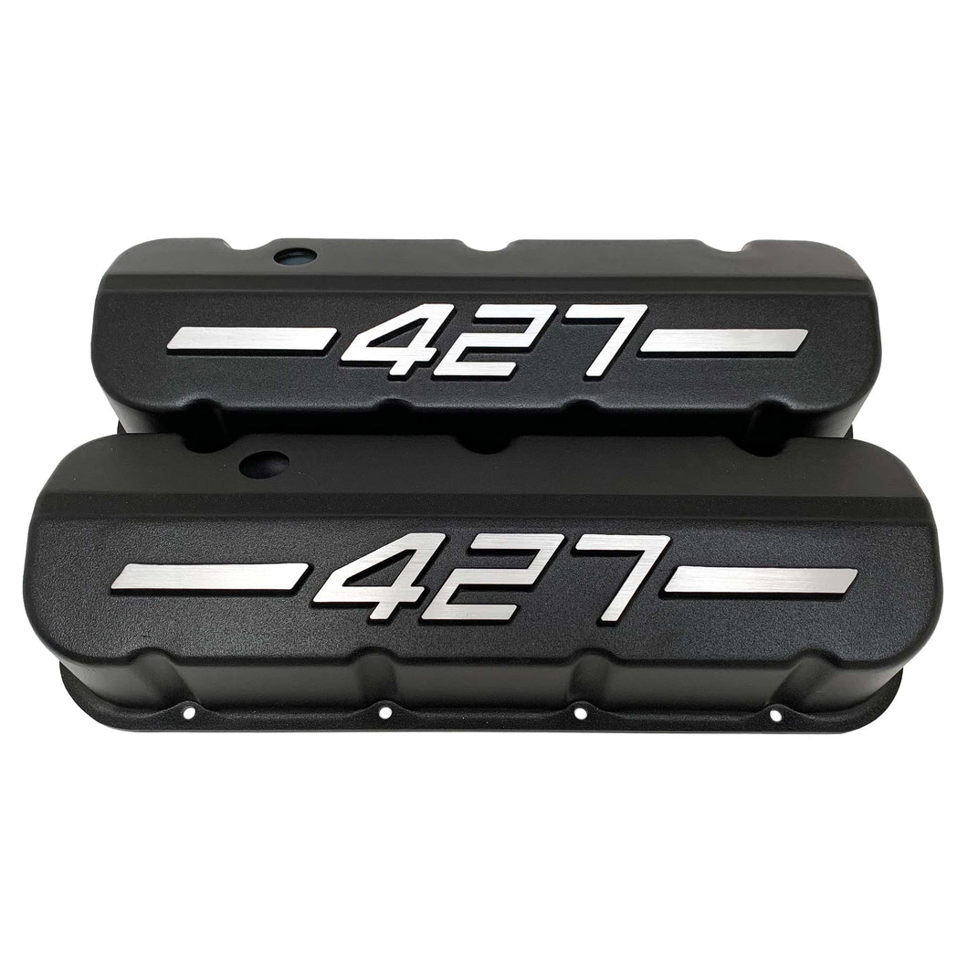 ansen big block chevy valve covers 427 black, front view